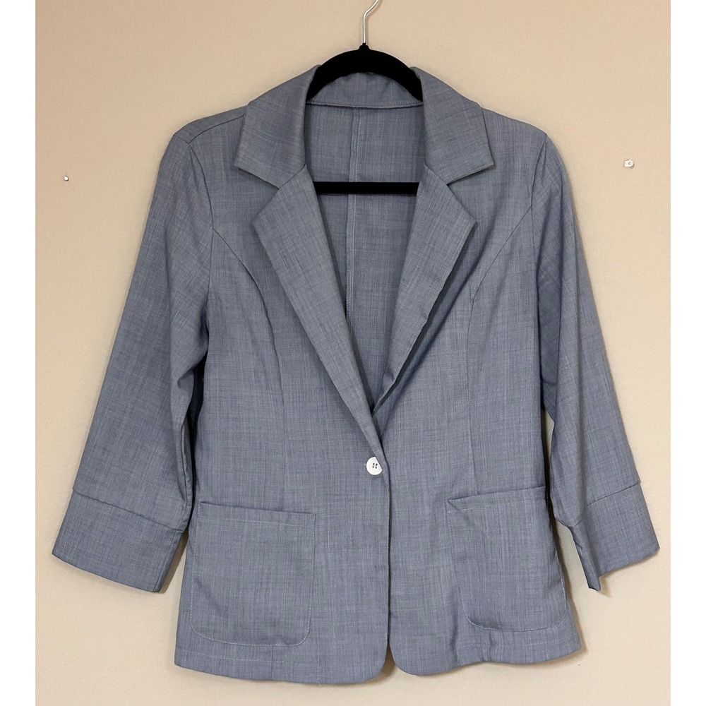 SHEIN Womens Light Blue 3/4 Sleeve Single Button Blazer Jacket Size 6 Medium